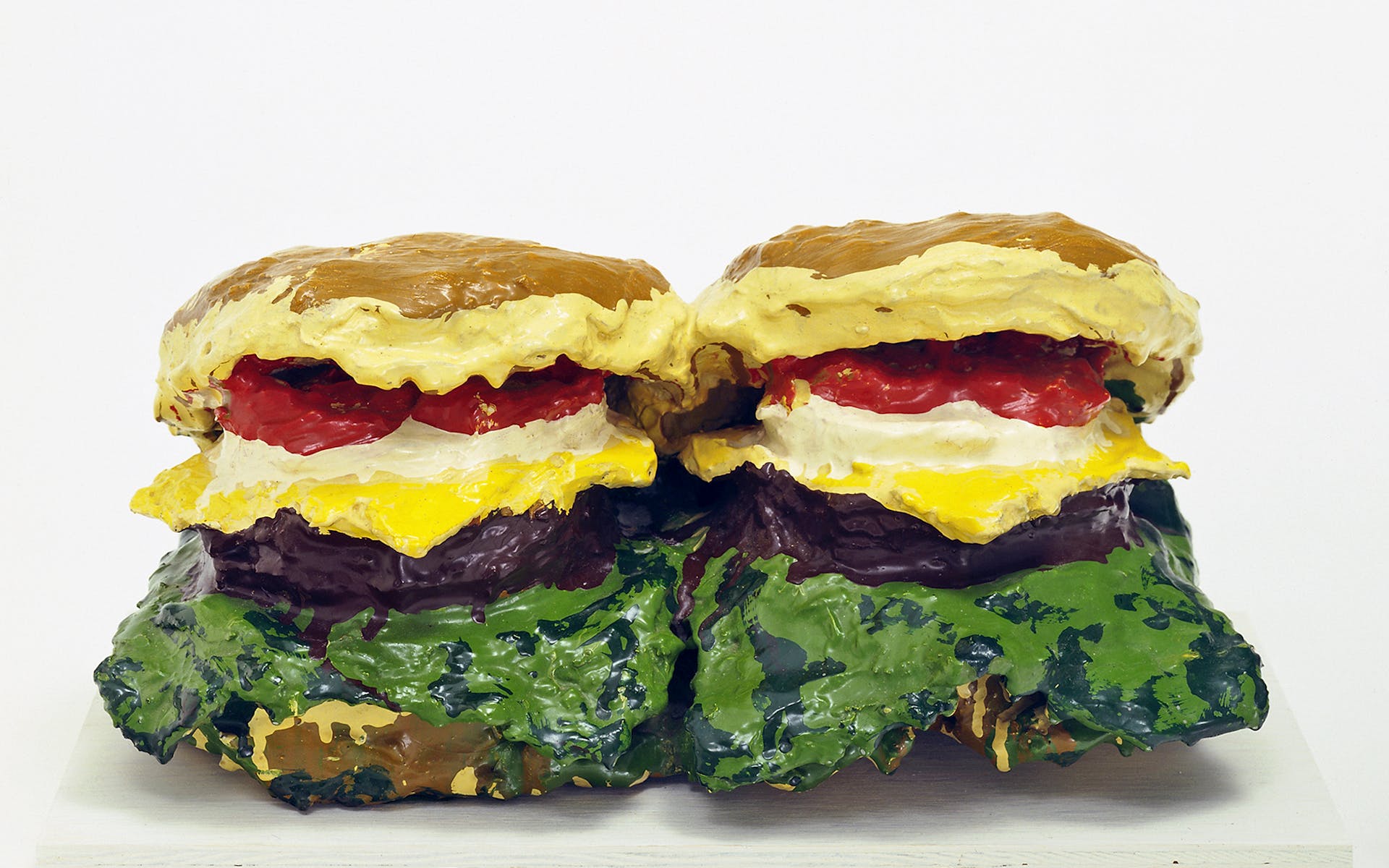 Claes Oldenburg, Two Cheeseburgers, with Everything (Dual Hamburgers), 1962