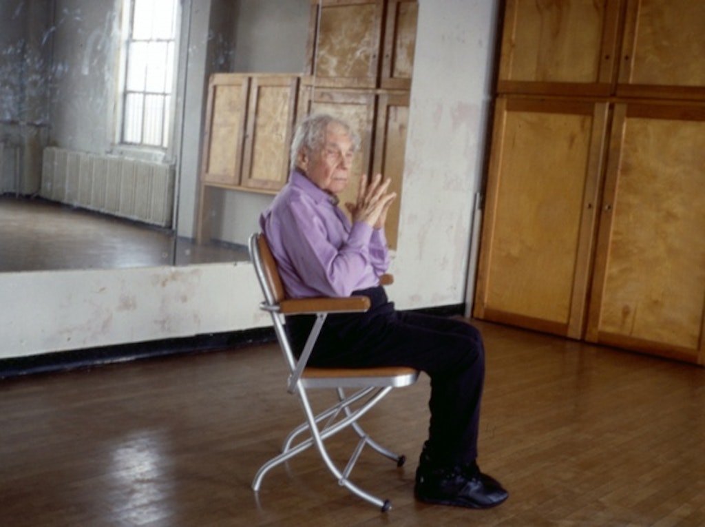 Production still from Tacita Dean’s Merce Cunningham performs STILLNESS… (six performances, six films), 2008
