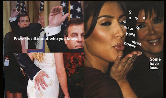 Image collage featuring images of politicians and celebrities juxtaposed with the words "Power is all about who you know. Some people have more power and some have less."