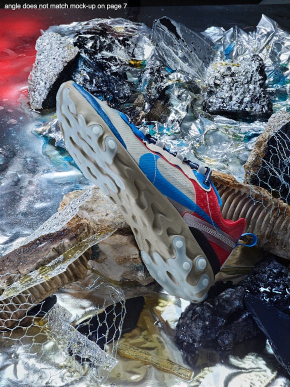 Sneaker is posed with trash