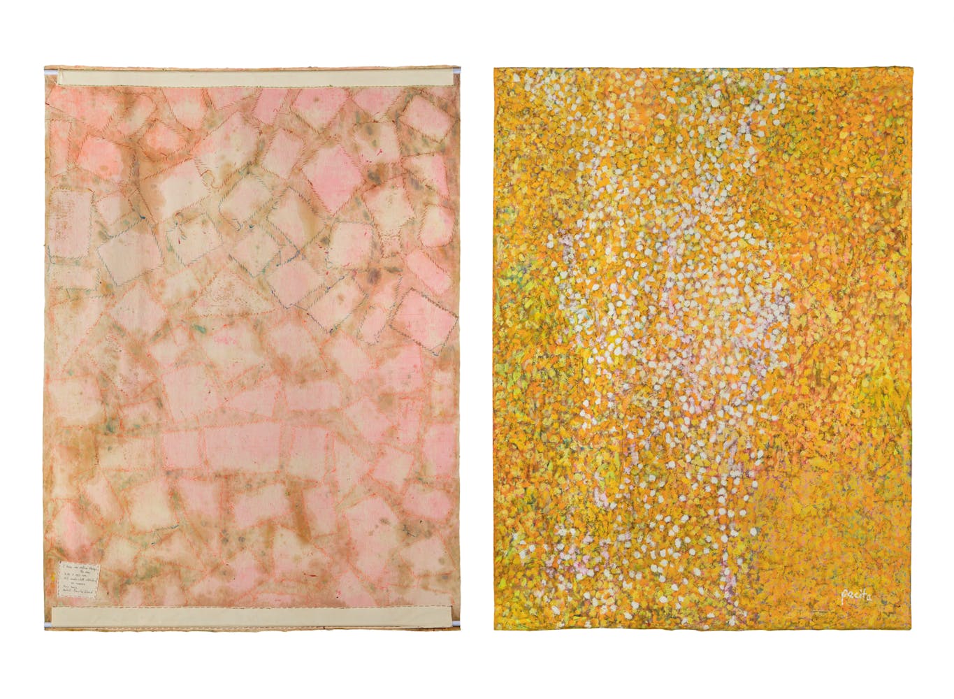 Two colorful abstract paintings.