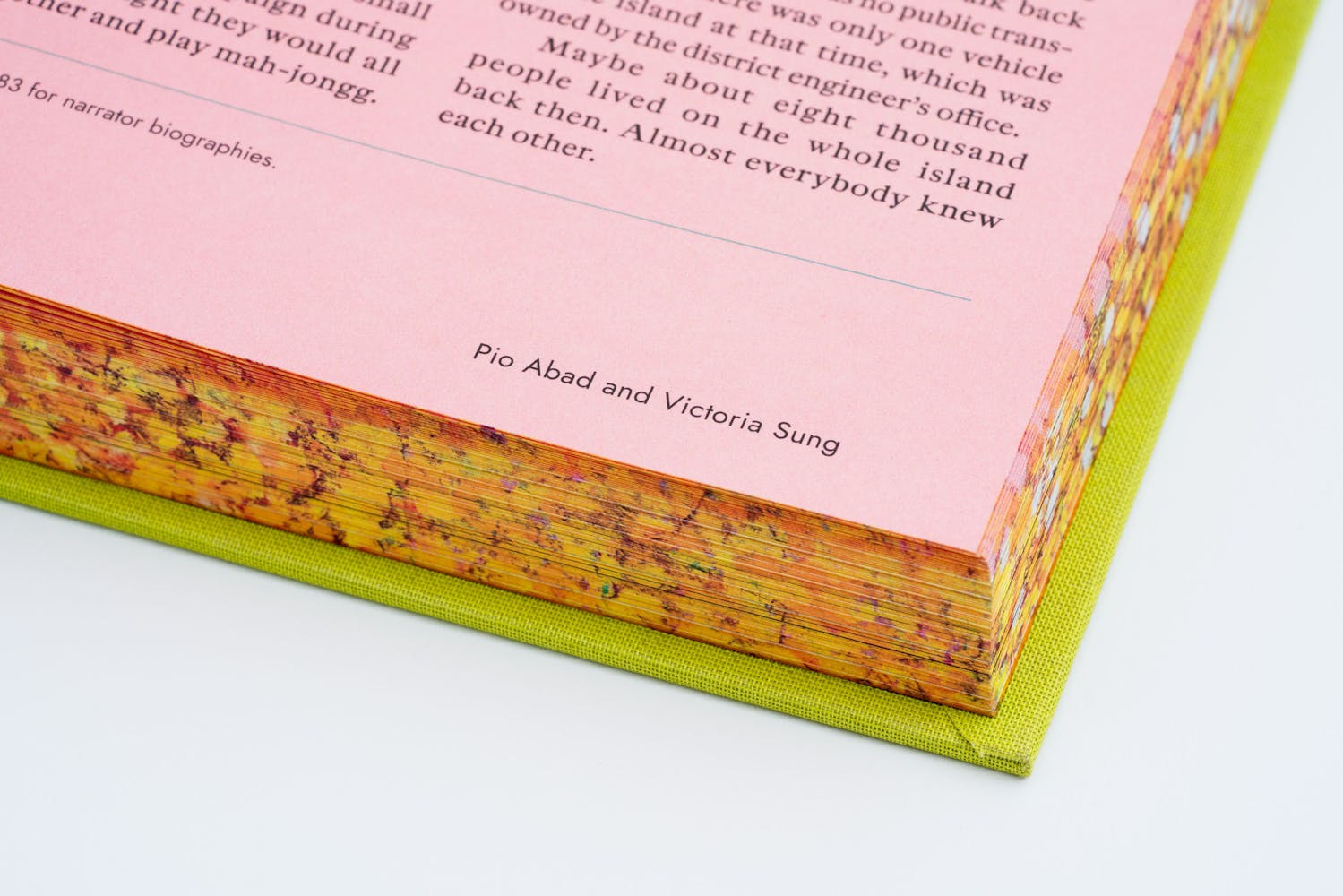 Detail of the edge of a colorful book.