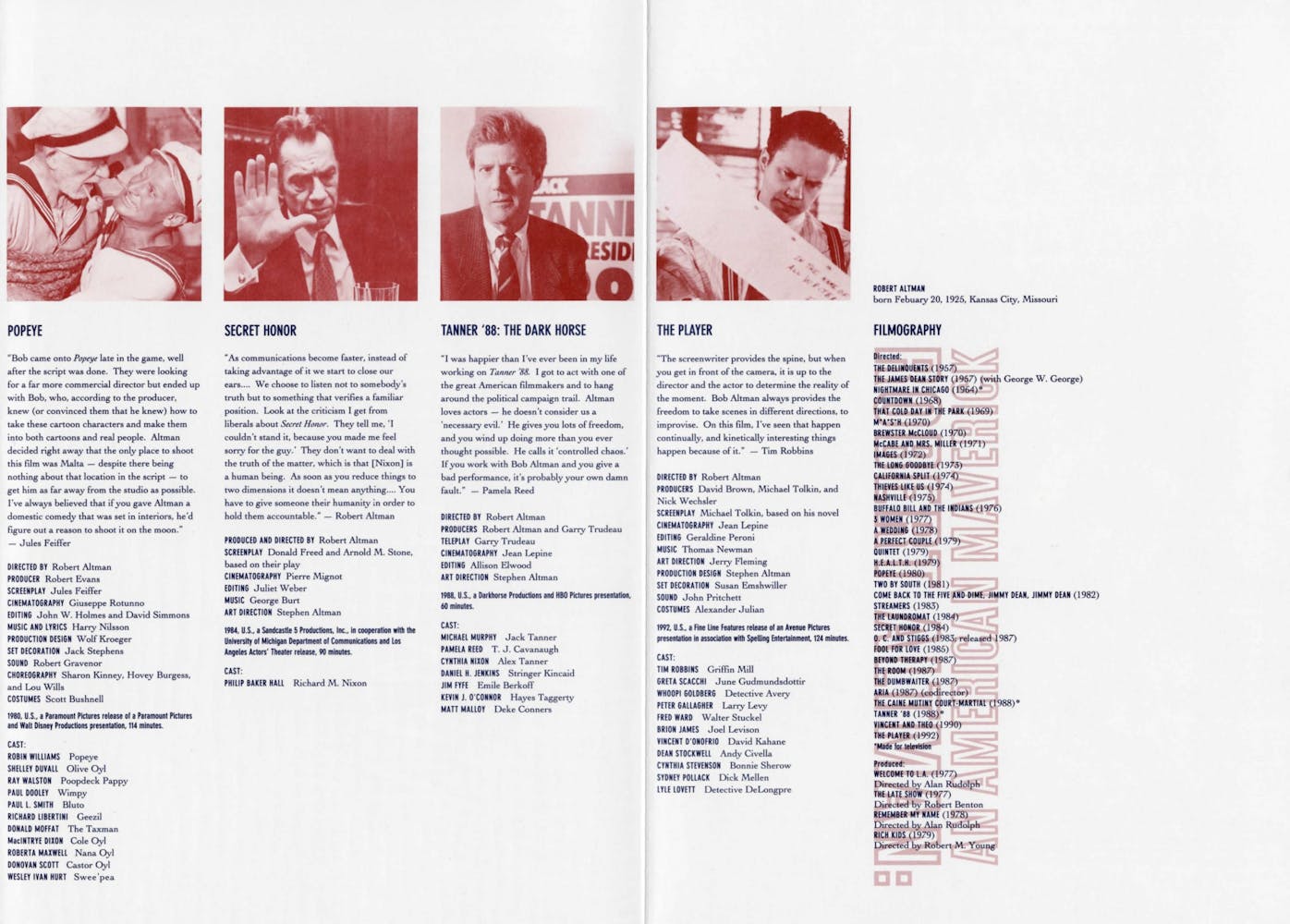 Robert Altman Dialogue event brochure page 4