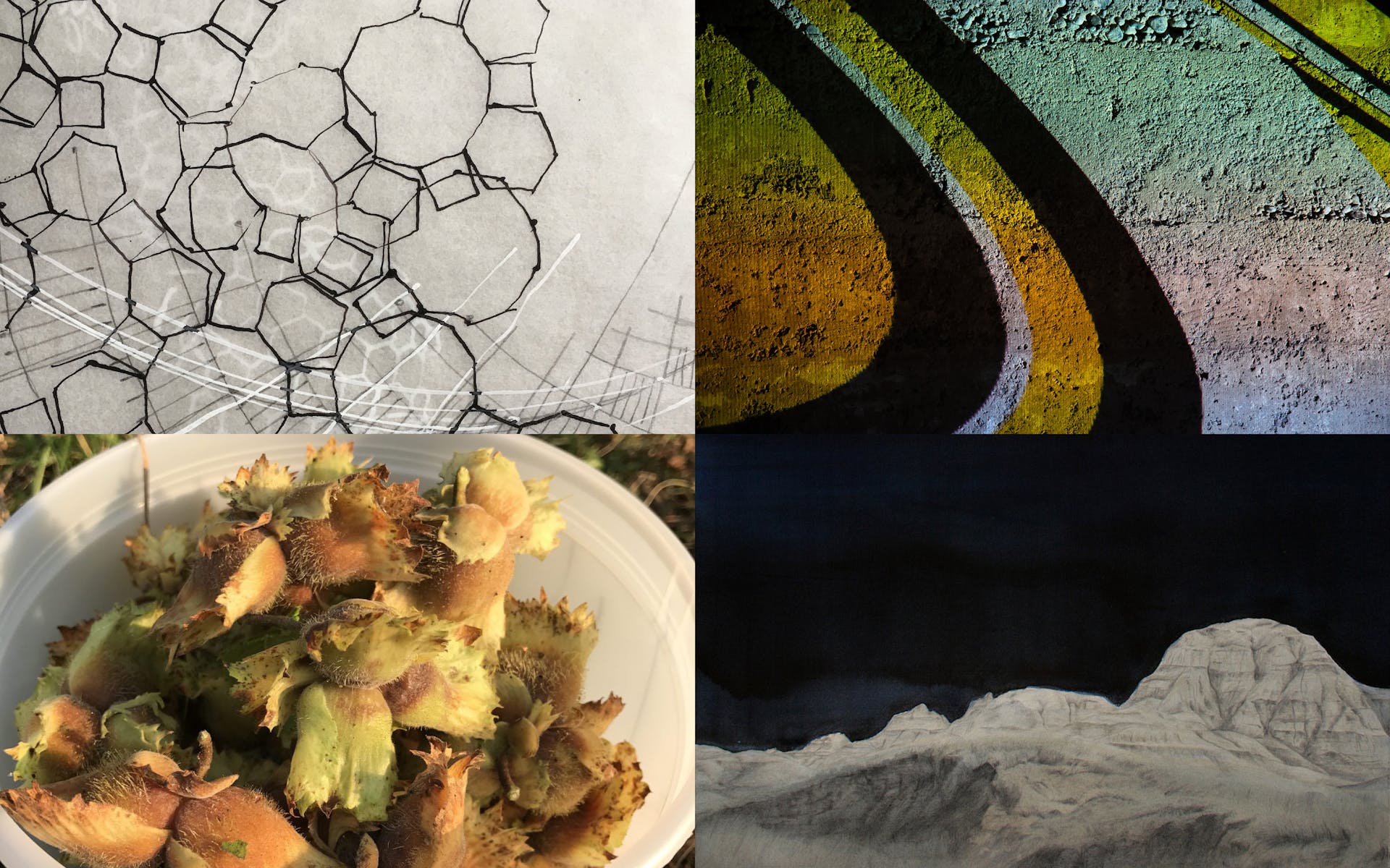 Grid of four images containing abstracted textural images.