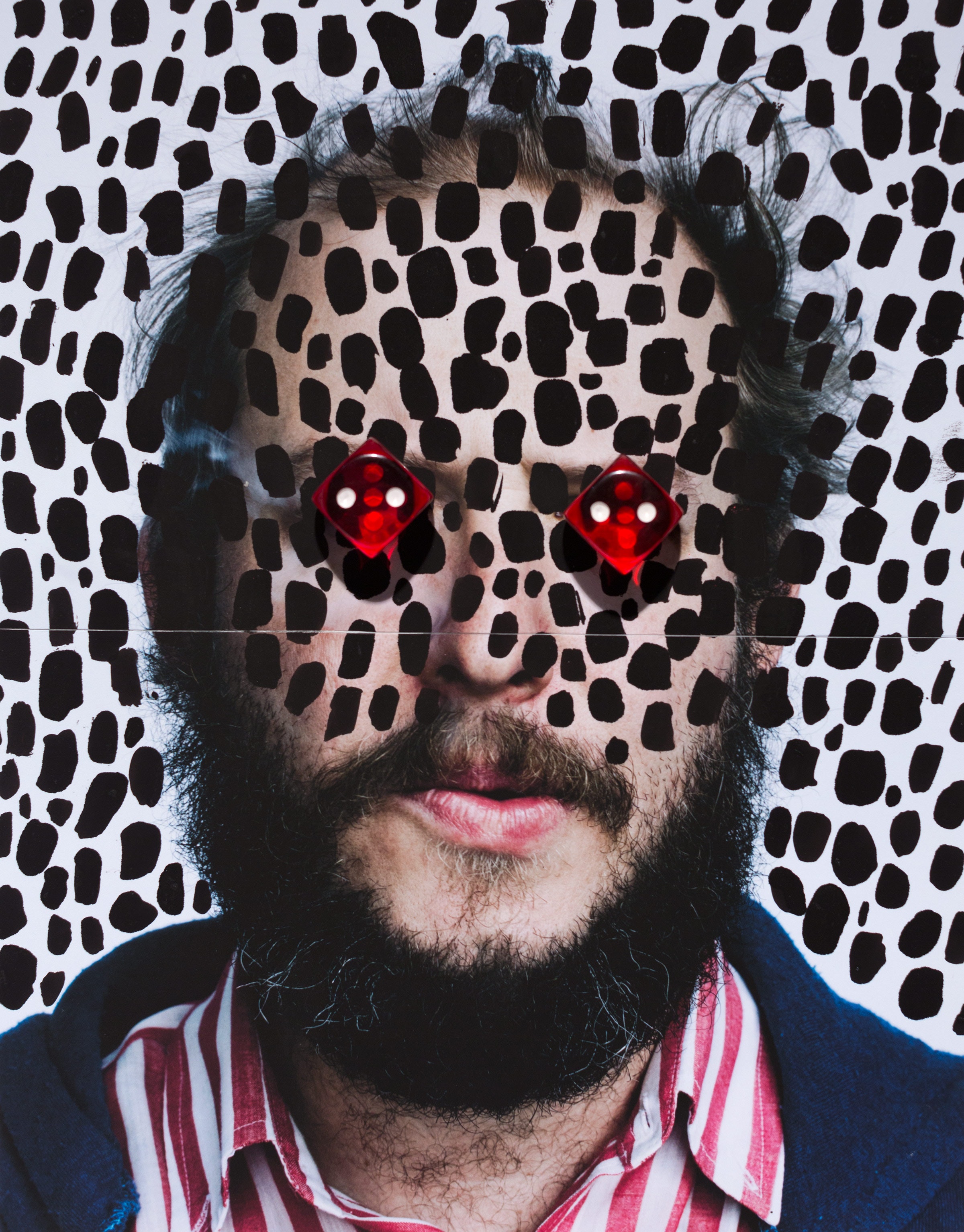 Image of man with black dots drawn on top