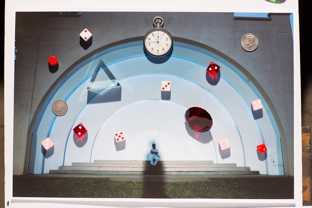 staged view of a tunnel with various objects