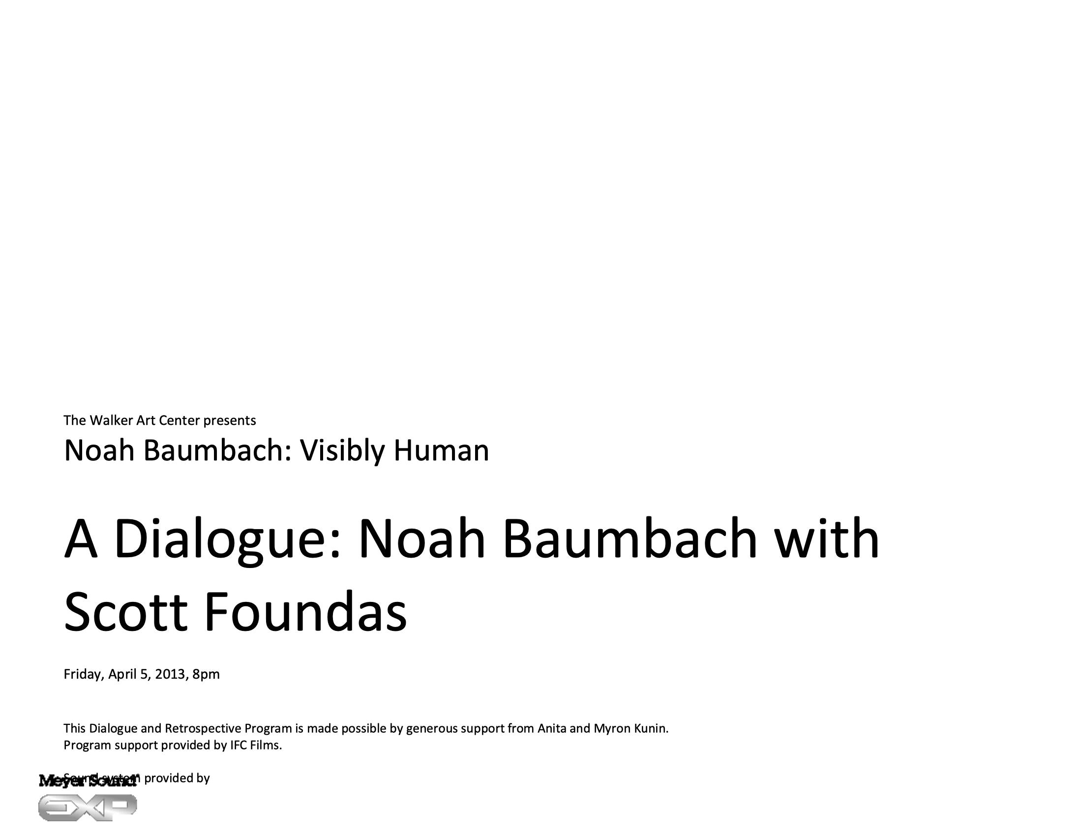 Noah Baumbach Dialogue event program notes page 1