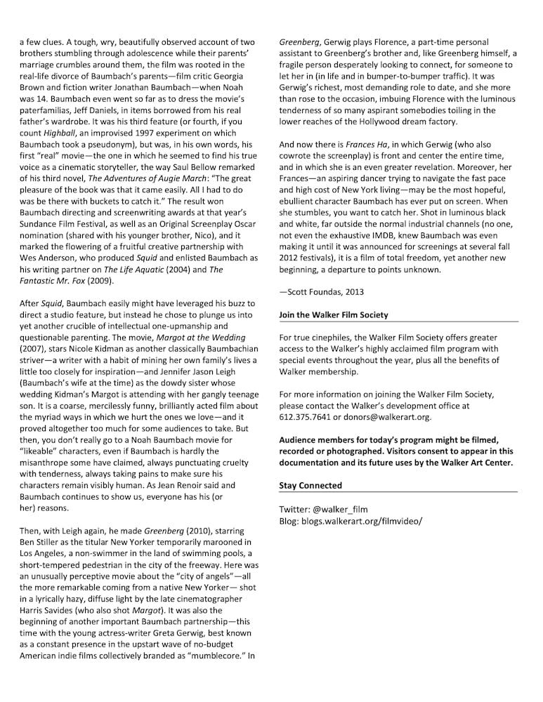 Noah Baumbach Dialogue event program notes page 3