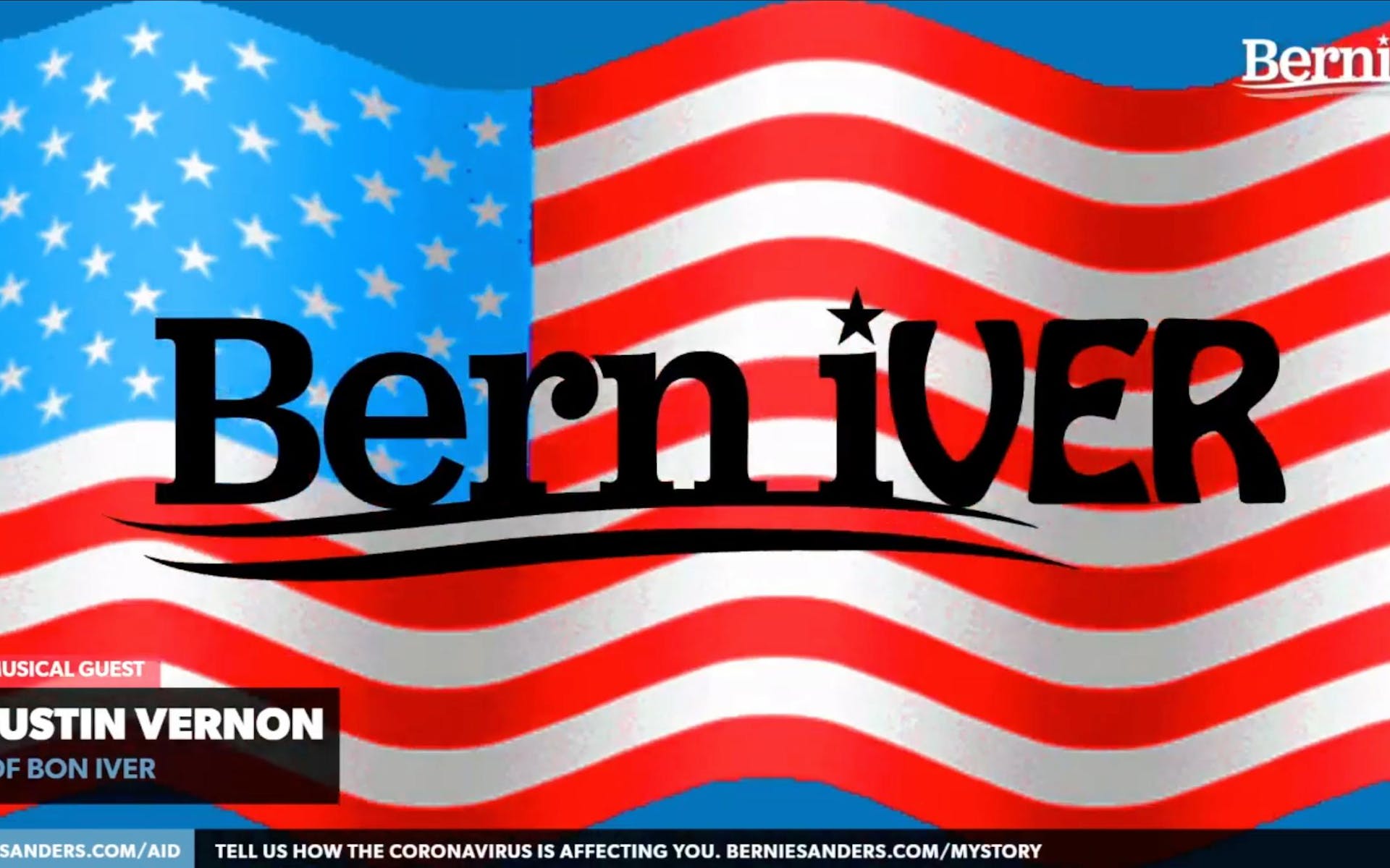 American flag with the words "Bern Iver" on top