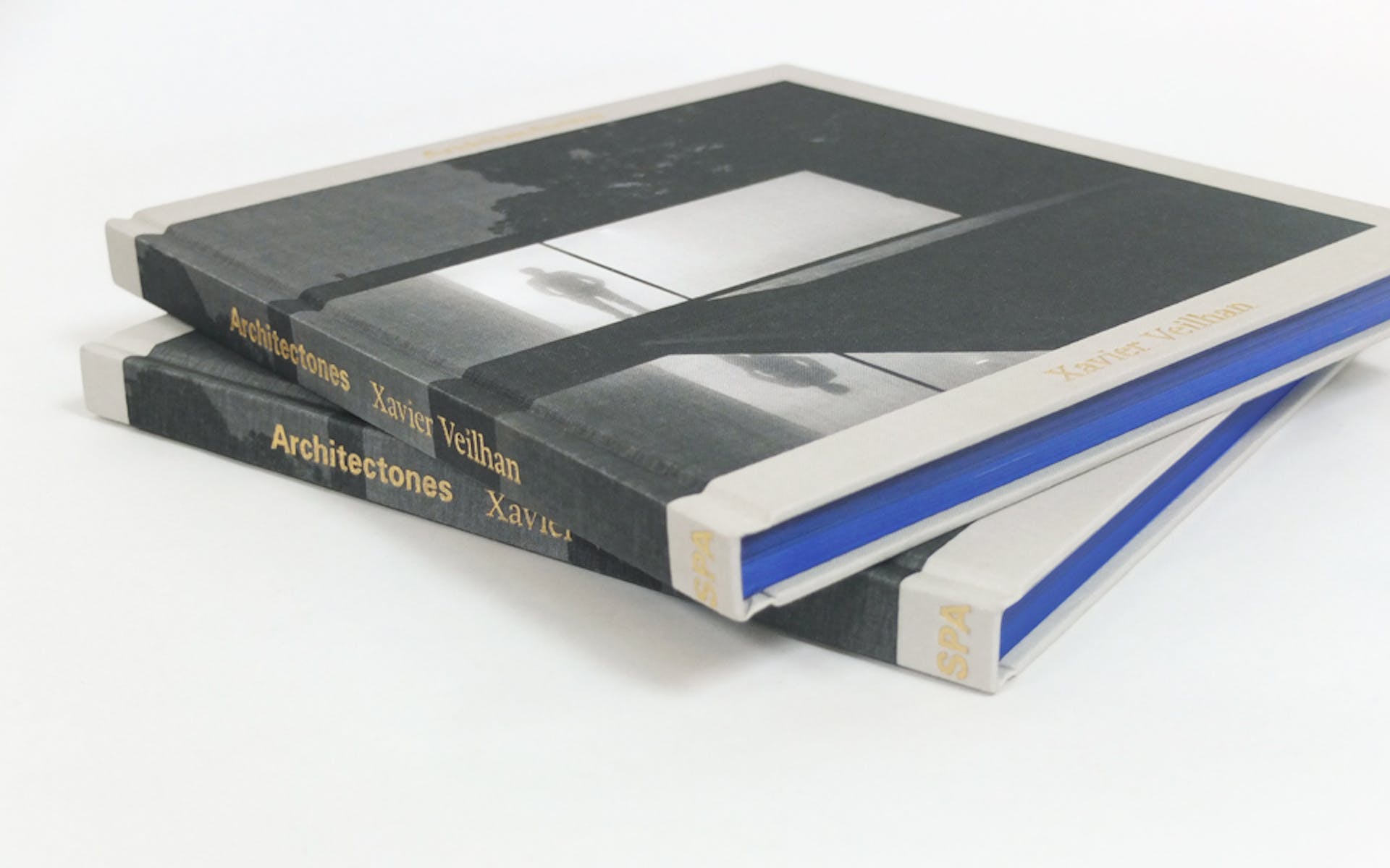 Image of two books with blue painted page edges