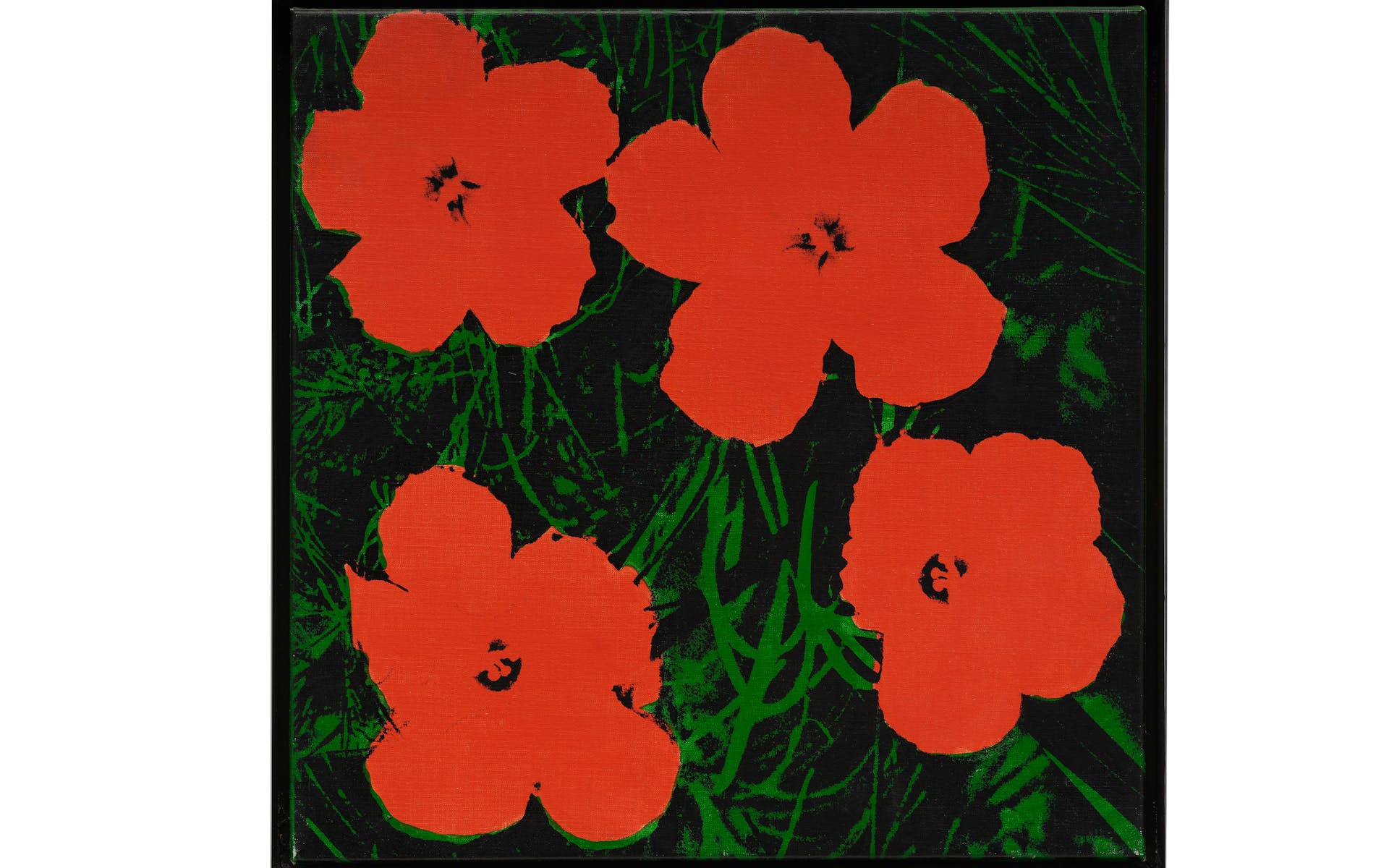 painting of screenprinted red flowers