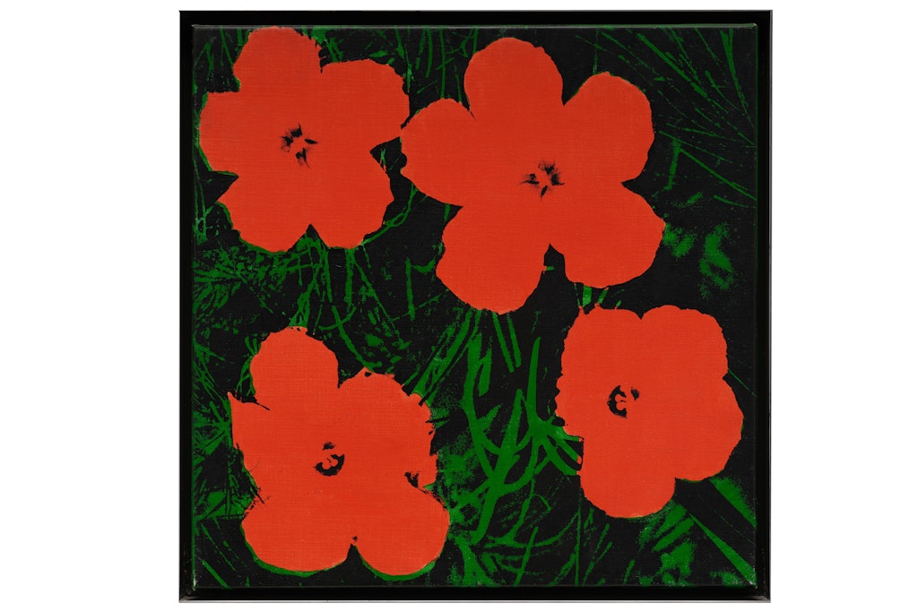 painting of screenprinted red flowers
