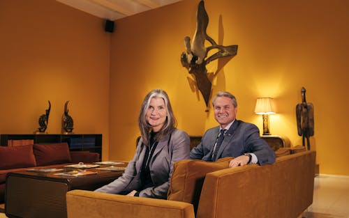 Director Mary Ceruti with U.S Bank Wealth Management President Mark Jordahl, in the Theaster Gates's exhibition galleries.