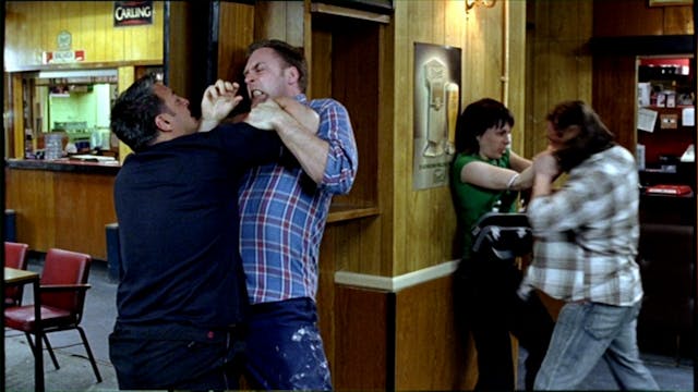 Two couples enage in a bar fight.