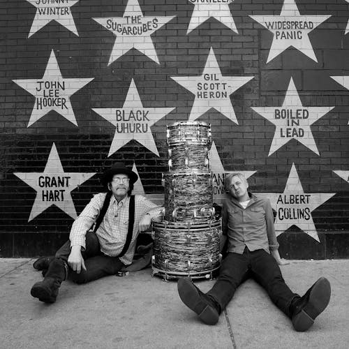 Grant Hart (left) and Chris Larson outside 7th St. Entry, Minneapolis, April 14, 2016