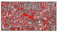 A red painting by Keith Haring.