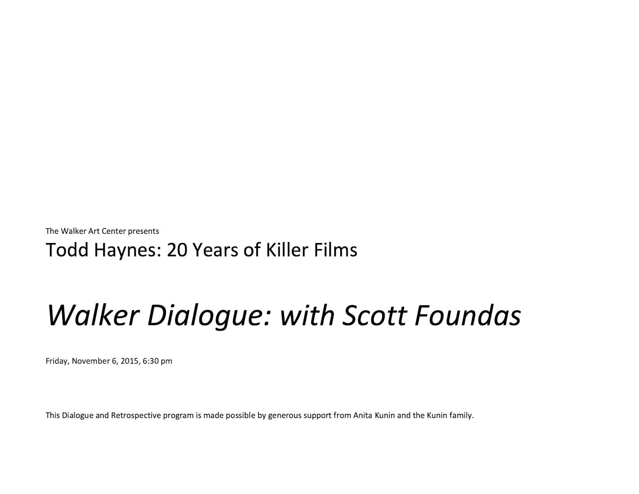 Todd Haynes Dialogues event program notes pg 1