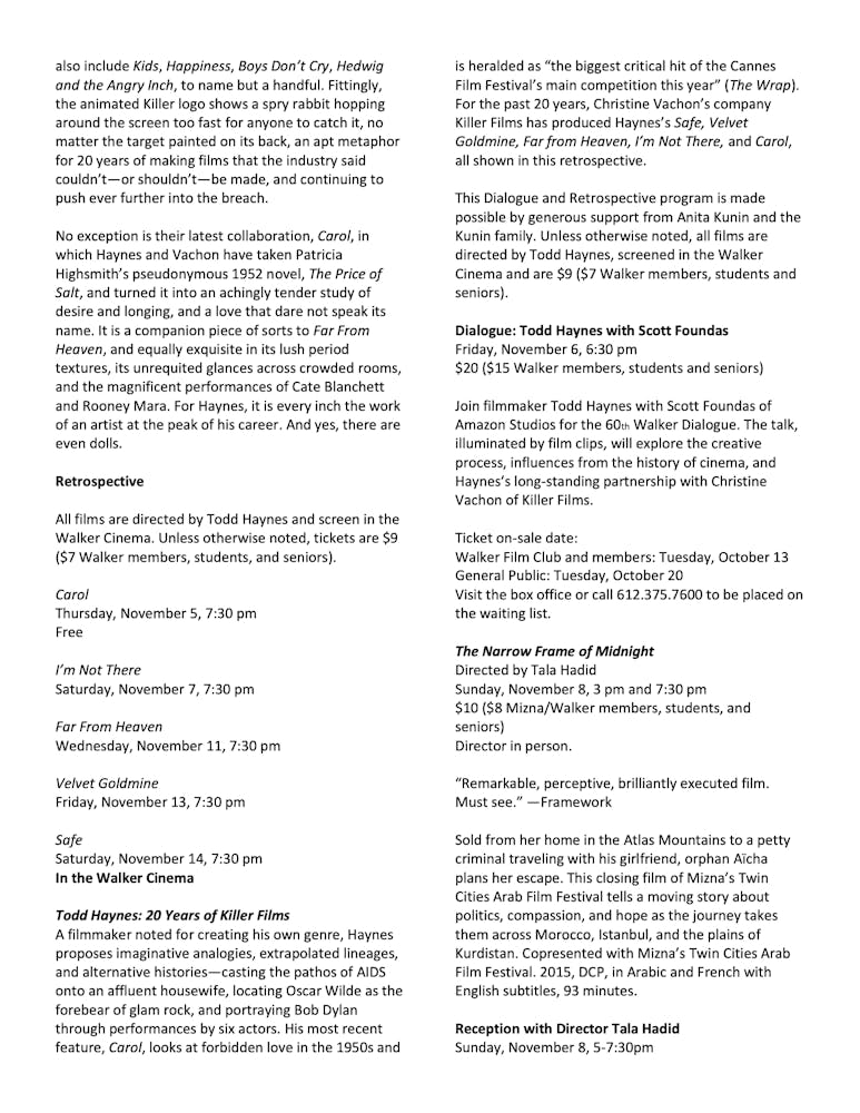 Todd Haynes Dialogues event program notes pg 4