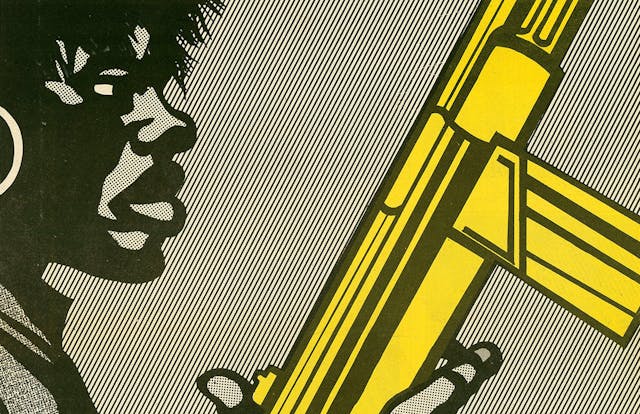 Screenprinted poster of woman holding gun