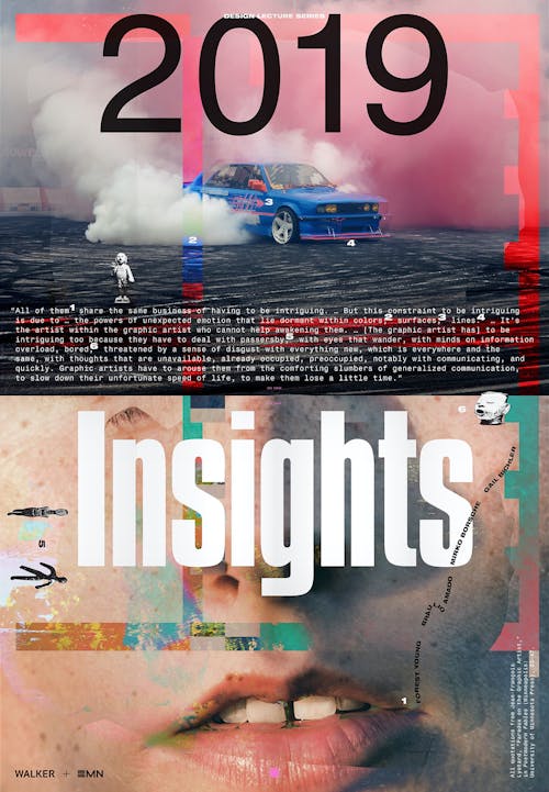 Graphic collage poster advertising Insights lecture series