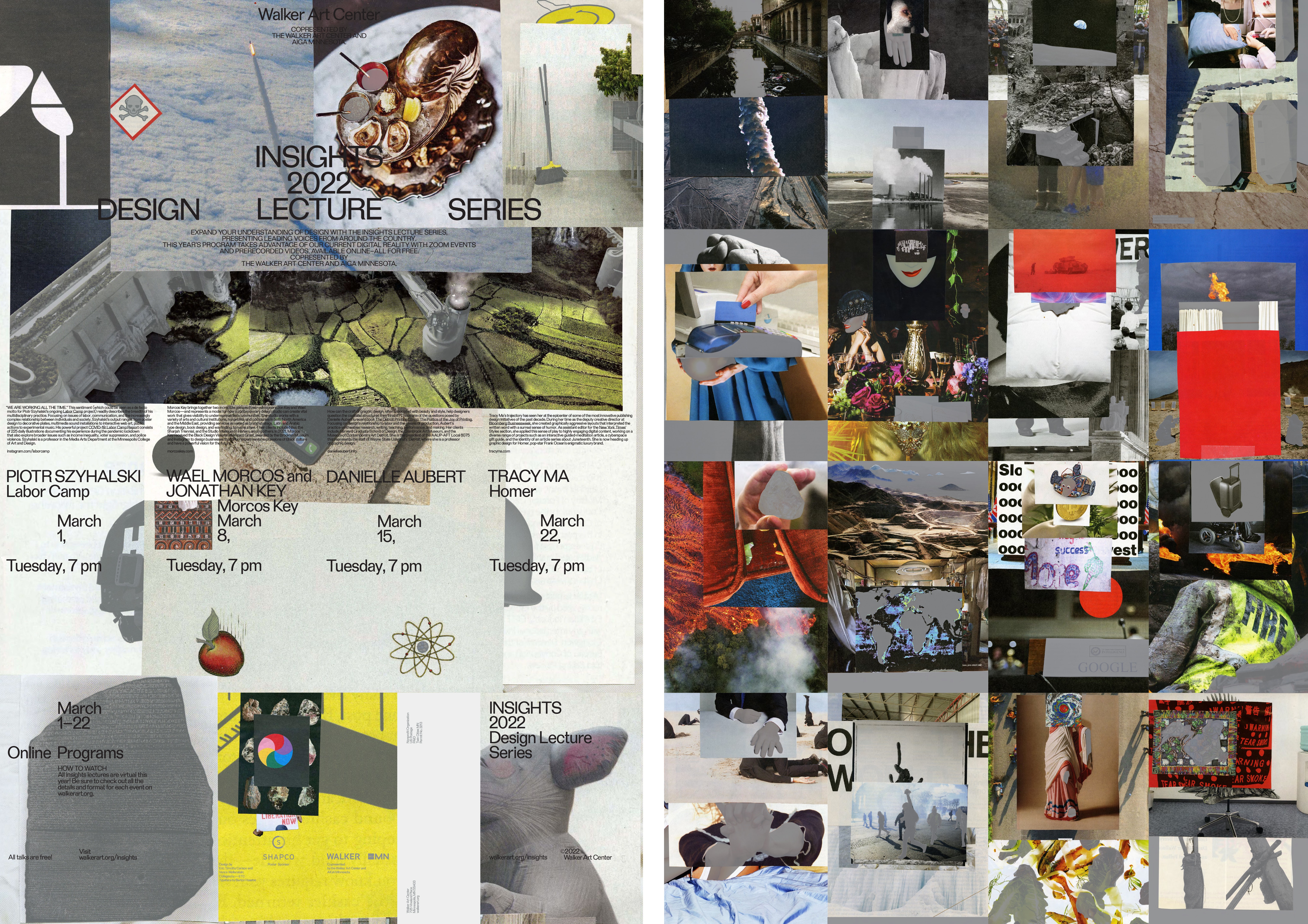 Front and back of poster featuring a grid of 16 individual collages