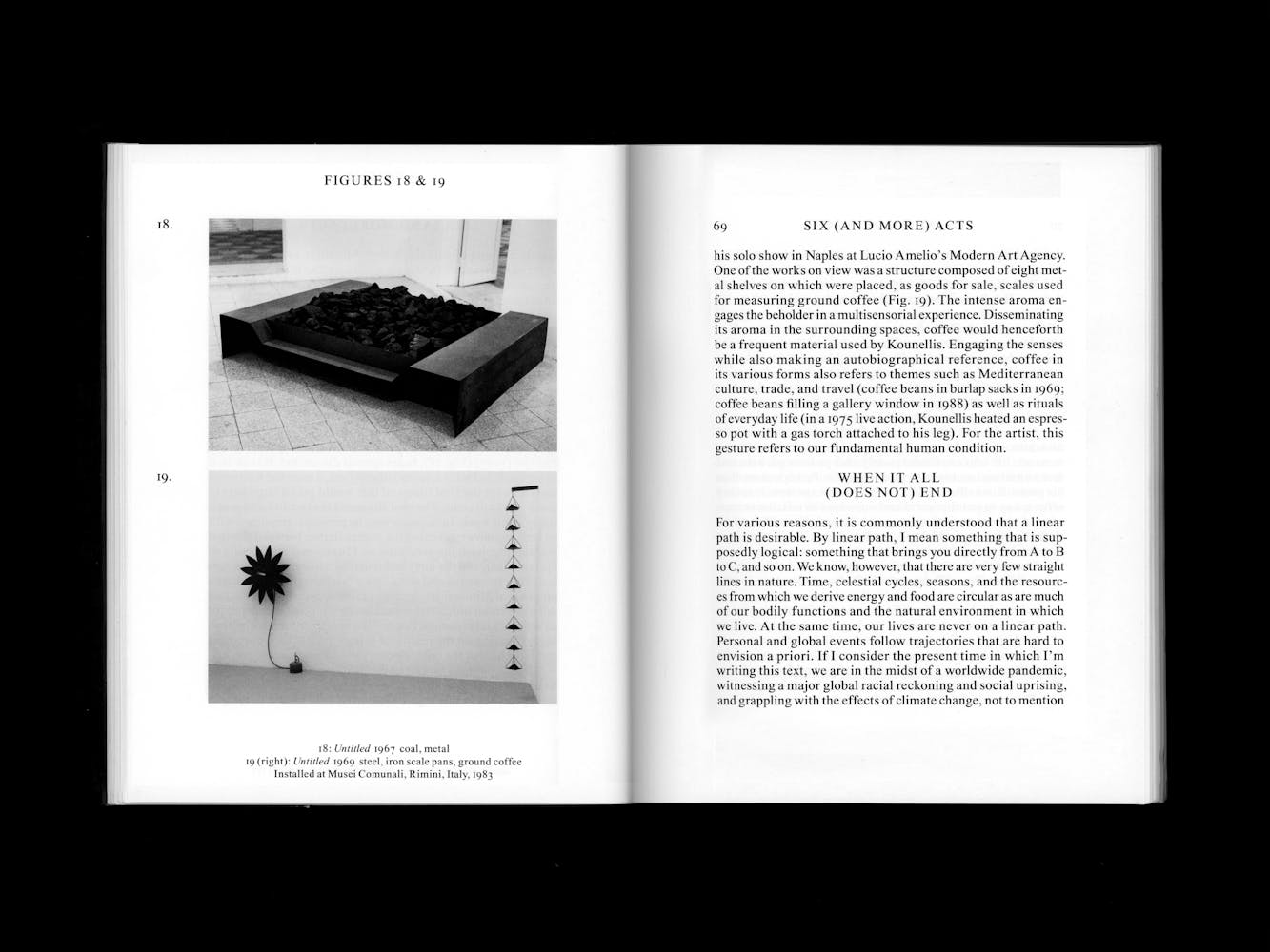 Spread of a book with pictures of artwork.