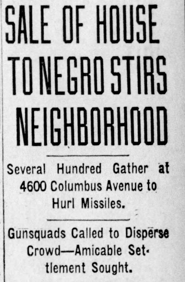 Archived news clipping headline: To Negro Stirs Neighborhood