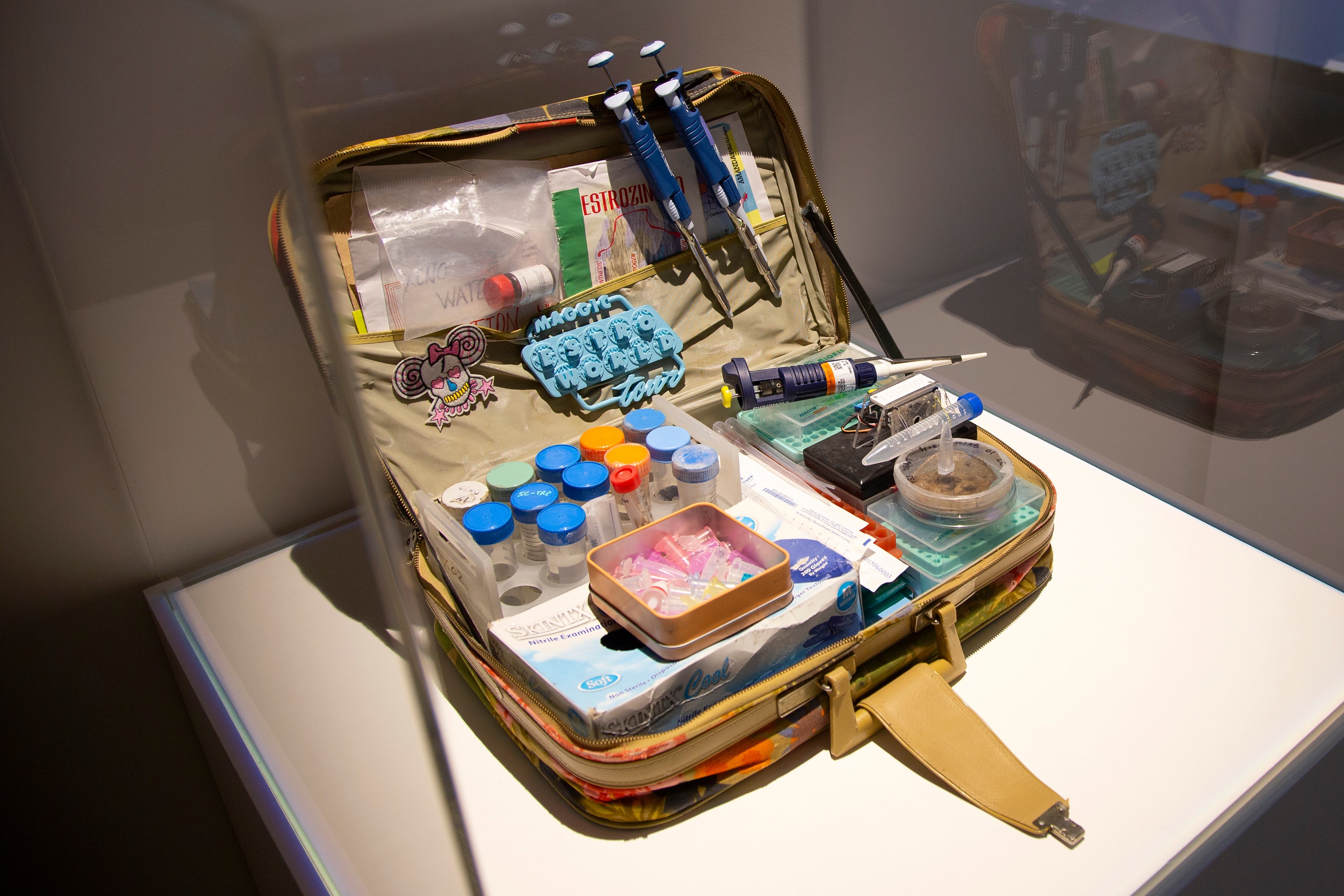 Image of artwork that takes the form of a suitcase with DIY tools inside.