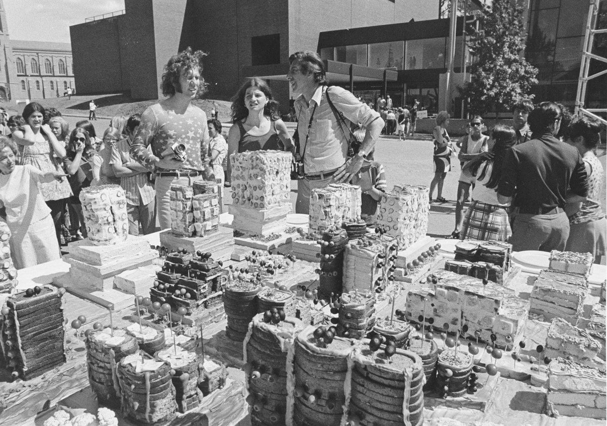 Haus-Rucker-Co, Food City I, 1971, presented in the Armory Gardens (now the Minneapolis Sculpture Garden), June 13, 1971. Walker Art Center Archives.