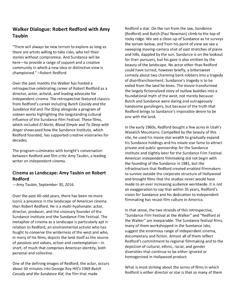 Robert Redford program notes pg2