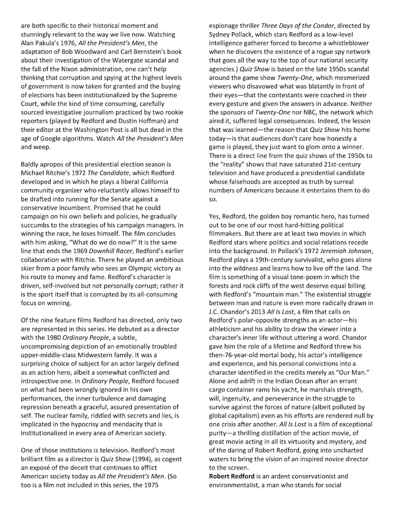 Robert Redford program notes pg 3