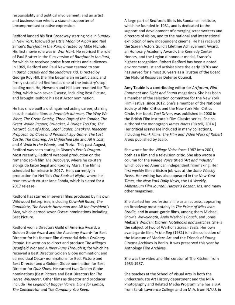 Robert Redford program notes pg 4