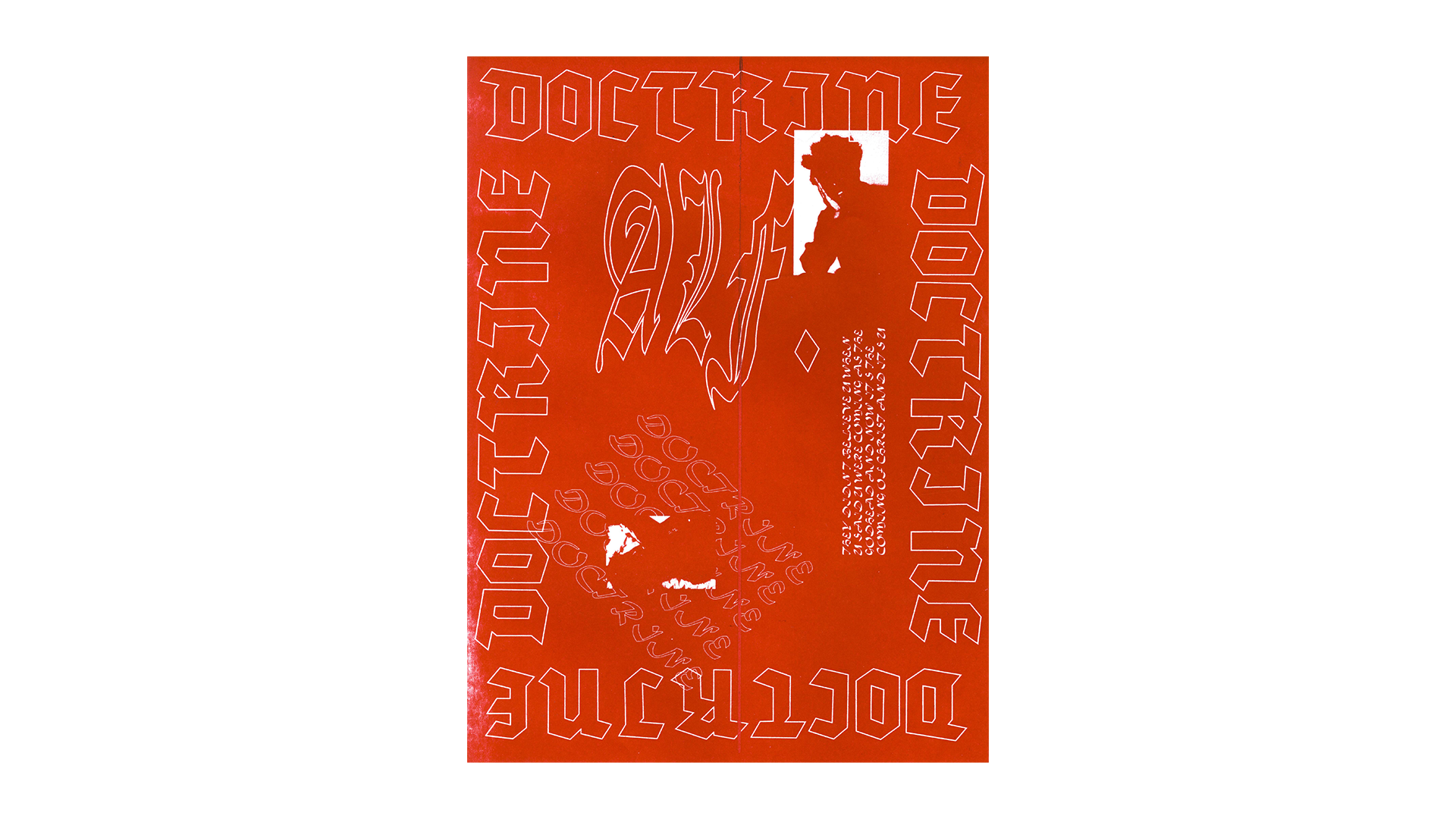 Red poster with the word Doctrine repeated