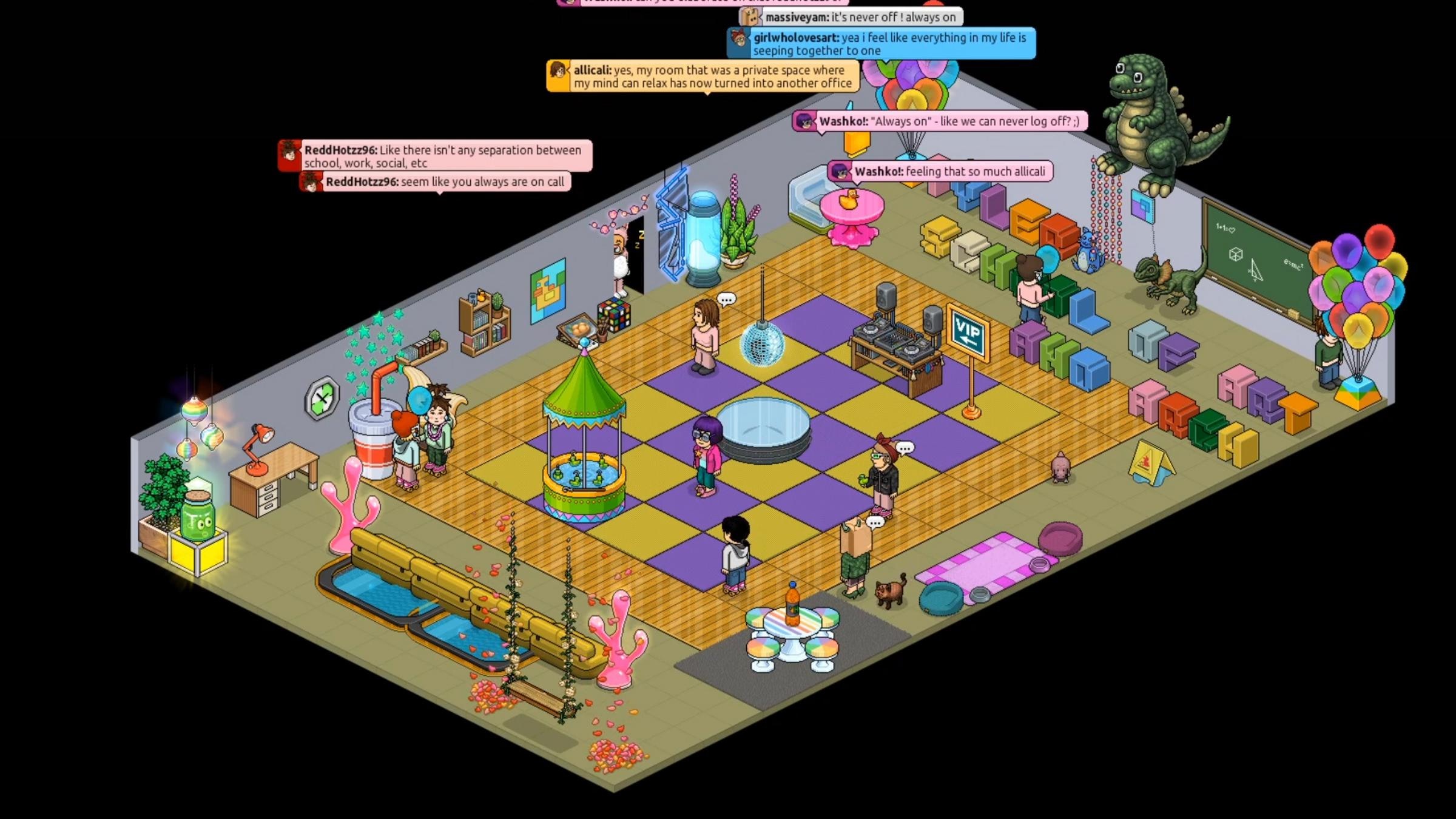 Image of a cartoon like video game of characters talking to each other inside a home.