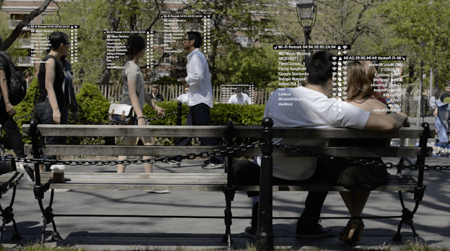 A scene of people in the park with WiFi text overlayed onto their upper torsos.
