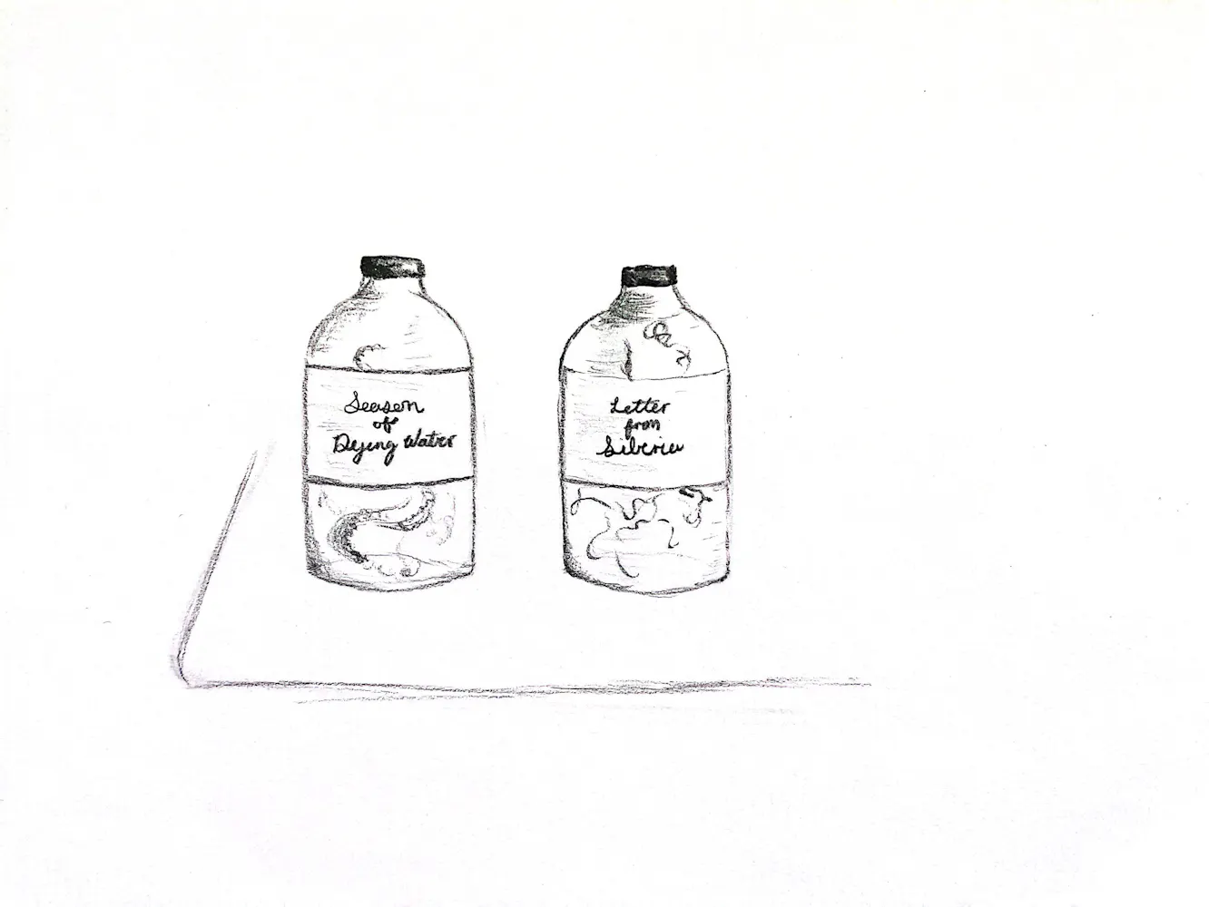 Draying of two bottles with labels that read 