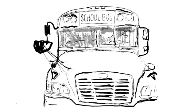 Hand drawing of the front of a school bus