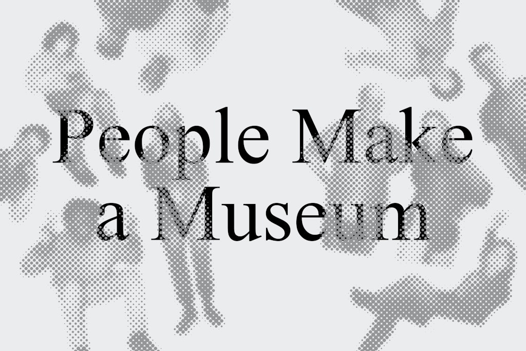 Gray images of people float in a slighter gray background behind the text 