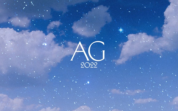 The letters A and G and the year 2022 float in a sky with stars