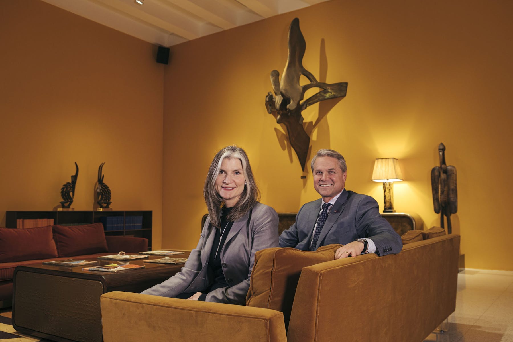 Director Mary Ceruti with U.S Bank Wealth Management President Mark Jordahl, in the Theaster Gates's exhibition galleries.