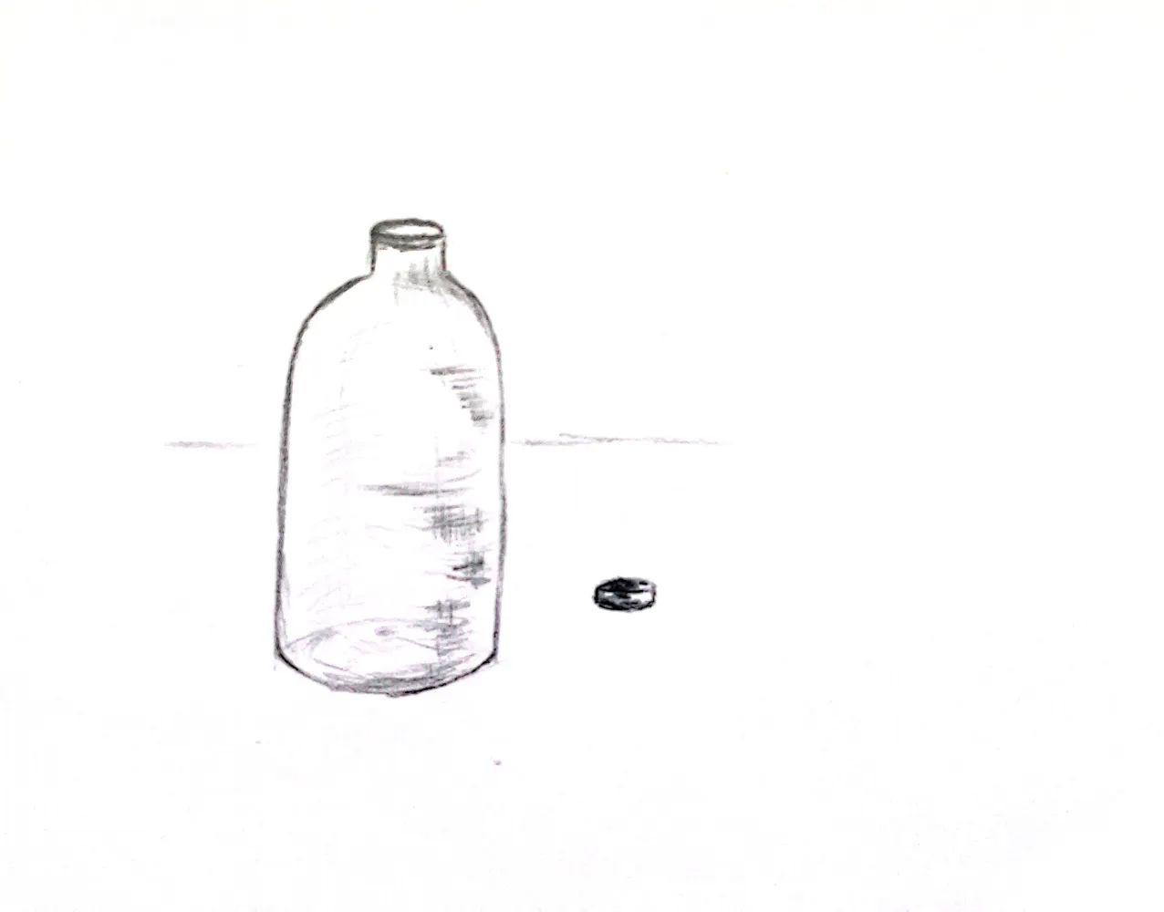 Pencil drawing of an open bottle.