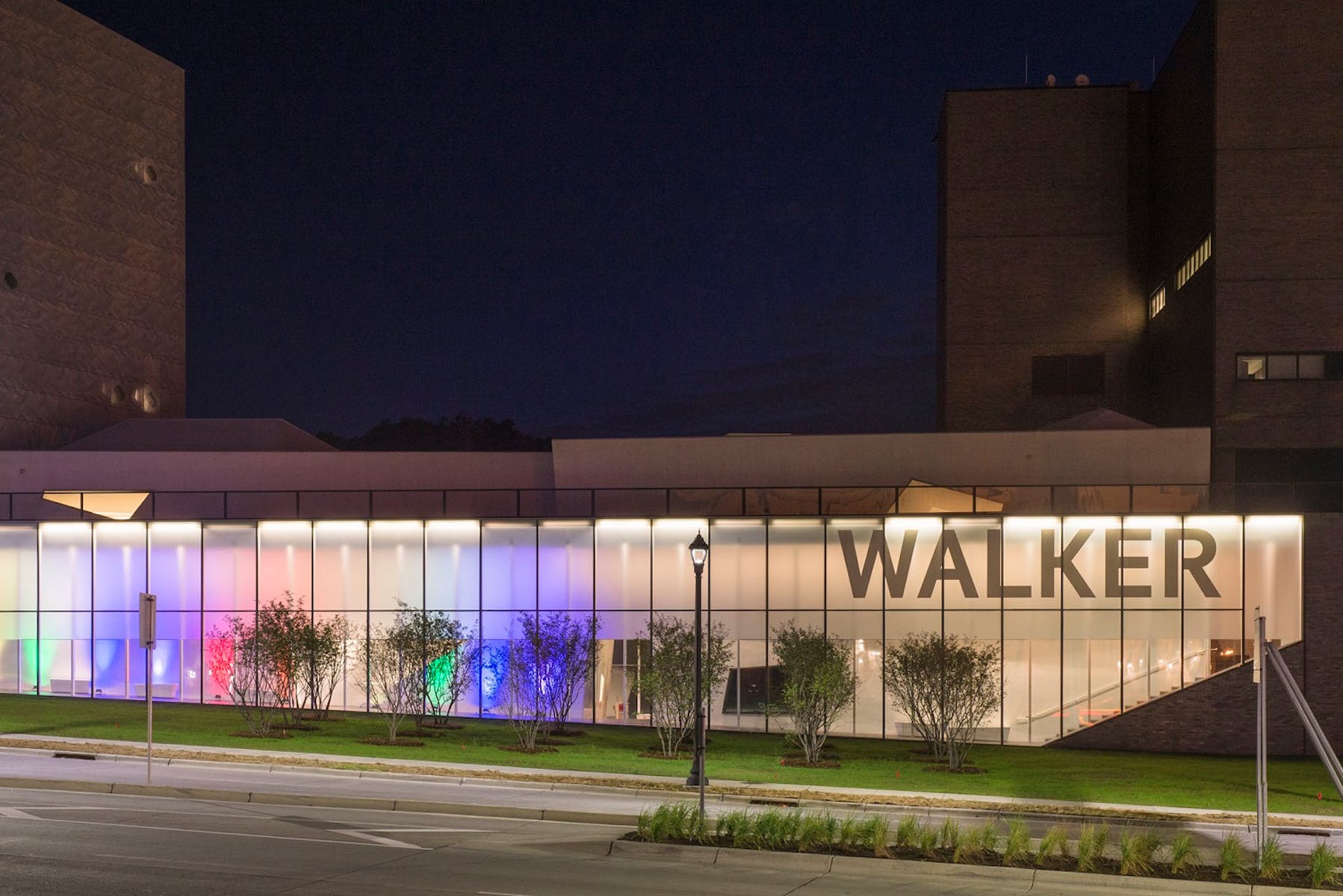 Evening exterior shot of Walker Art Center.