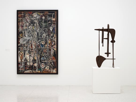 View of the exhibition 75 Gifts for 75 Years, 2015; (left to right): Richard Pousette-Dart, Figure, 1944–45; Isamu Noguchi, Remembrance, 1944