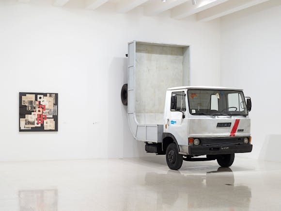 View of the exhibition 75 Gifts for 75 Years, 2015; (left to right): Tom Burr, Bazaar Life, 2009; Erwin Wurm, Truck (Baltic), 2005