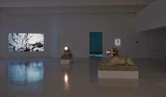 View of the exhibition Less Than One, 2016; (left to right): Trisha Donnelly, Untitled, 2014; Trisha Donnelly, Untitled, 2008; Trisha Donnelly, Untitled, 2004-2007 (Photo: Gene Pittman, ©Walker Art Center)