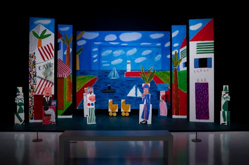 A stage set painted by the artist David Hockney is dispalyed in a gallery at the Walker Art Center.