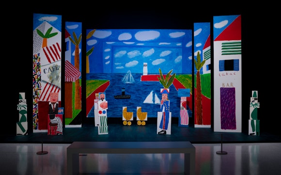 A stage set painted by the artist David Hockney is dispalyed in a gallery at the Walker Art Center.