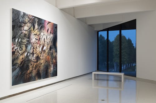 Julie Mehretu gallery exhibition view with window