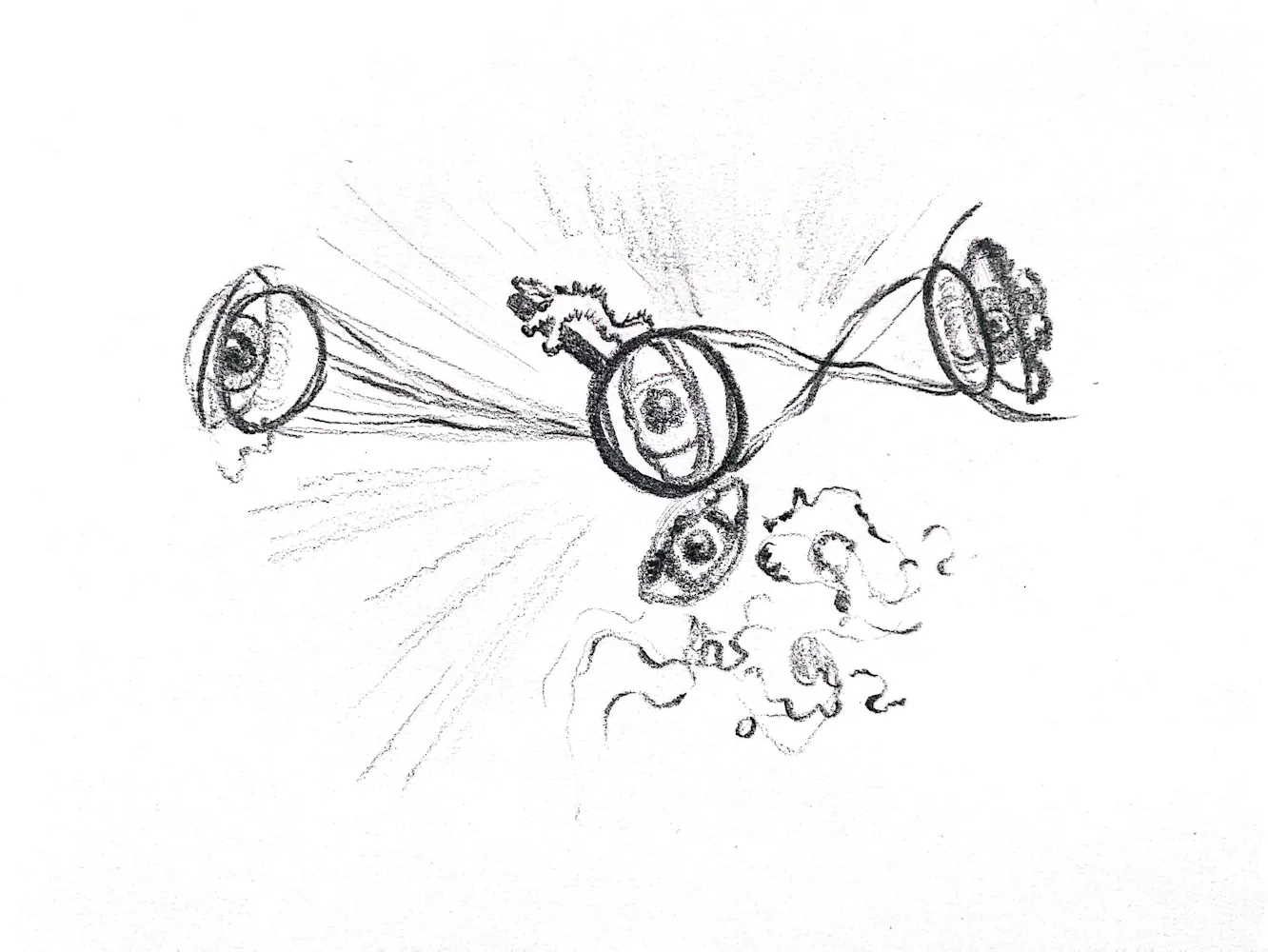 Pencil drawinf of eyes and swirls