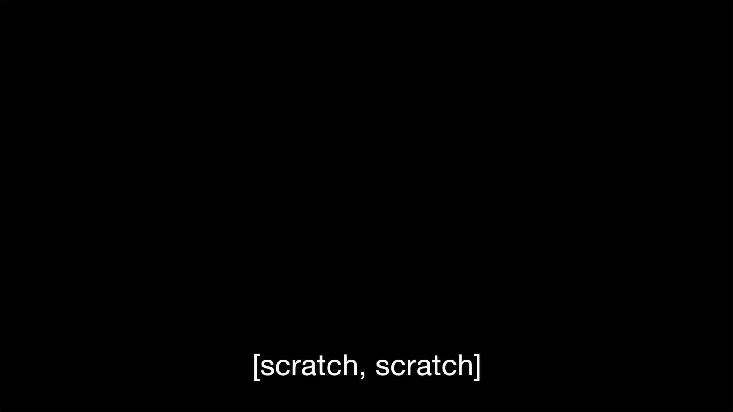 Black screen with white subtitles that say 